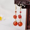 Aretes Largos con Borlas rojo elegante 2022 aretes antiguos de alta gama clip para la oreja nupcial aretes de ágata roja al por mayor
