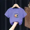 2176# Camiseta de Manga Curta para Meninos e Meninas Algodão Puro Verão Nova Infantil Gola Redonda Estilosa Versátil para Crianças Médias e Grandes Manga Meia-Estação Verão