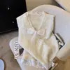 Colete Chic com Gola de Laço de Renda para Mulheres, Peça de Camada para Outono e Inverno, Top Tricotado de Alta Qualidade sem Mangas