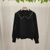 Suéter de Gola Lapela Tricô Outono e Inverno 2025 Estilo Tricotado Novo Top Versátil Listrado Solto Doce Camisa Básica