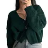 Nuevo cárdigan corto de punto trenzado con cuello en V, diseño vintage, manga larga, suéter chaqueta de punto para mujer, chic coreano de otoño e invierno