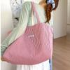 Bolsa Tote Coreana de Grande Capacidade, Bolsa de Ombro Listrada Reversível dos Dois Lados, Bolsa de Lona Bordada Texturizada para Estudante, Bolsa para o Dia a Dia