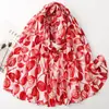 Lenço Yitao Estilo Francês Estampagem Dourada Estampa Floral Lenço de Seda Toque de Algodão e Linho Lenço de Tamanho Grande Xale de Proteção Solar para Viagem para Mulheres