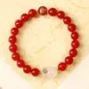 Pulseira de Ágata Vermelha Natural para Mulheres, Estilo Fresco de Verão, Pulseira Cavalo Pequeno da Fonte de Sal de Yunnan, Contas de Buda do Ano de Nascimento do Zodíaco para Boa Sorte