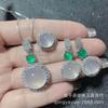 Suministro en vivo de moda de calcedonia natural pendiente anillo colgante collar joyería traje alto hielo completo traje de jade