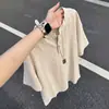 Camiseta Masculina de Manga Curta Fina de Tencel com Imitação de Linho, Gola Henry, Estilo Old Money, Respirável, Ombro Normal, Manga Meia