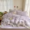 Conjunto de Quatro Peças de Veludo Leite Feminino Cobertor com Renda de Inverno Coral Veludo Roupa de Cama de Flanela com Lençol de Lã 4