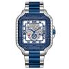 Reloj Decorativo Retro Cuadrado Grabado de Cuarzo para Hombre con Escala Romana, Mecánico Totalmente Automático, Resistente al Agua, Correa de Acero, Modelo de Moda