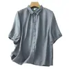 2026 Verano Artístico Retro Algodón Lino Holgada Adelgazante Camisa Casual Estilo Bosque Cuello Camisa Top para Mujer