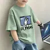 Camiseta esportiva de algodão puro com manga curta estilo coreano para meninos, nova roupa de verão para alunos do ensino fundamental e crianças, blusa respirável de meia manga, camiseta da moda