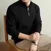 Suéter de Punto para Hombre 2026 Otoño/Invierno Media Cremallera Cuello Alto Pulóver Suéter de Lana Estilo Old Money Suéter de Negocios Cuello Semi Alto