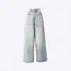 YECHUAN # Jeans de Pierna Ancha de Tiro Alto Lavados y Desgastados Vintage para Principios de Otoño, Corte Holgado, Adelgazantes, Versátiles, Caídos, Pantalones de Longitud Completa