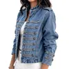 Ropa de mujer transfronteriza, chaqueta vaquera de estilo europeo y americano, nuevo modelo 2026, cuello alto, decoración de múltiples botones, chaqueta corta, estilo europeo y americano