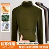 Camisa base de acetato e caxemira para mulheres, novo estilo outono e inverno 2026, gola alta sobreposta, forrada com fleece, espessada, retém o calor, top quente de manga longa