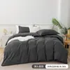 Funda de almohada con bolsillo, funda nórdica de tela cepillada de color liso, juego de tres piezas transfronterizo, funda nórdica de plumón, ropa de cama textil para el hogar de fibra ultrafina
