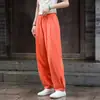 (Personalizado) Outono de 2026 Novo Estilo Artístico Lavado com Areia Algodão Linho Solto Emagrecimento Calças Longas Femininas Calças de Linho Estilo Lanterna