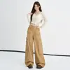 Jeans de pierna ancha para mujer, color naranja juvenil # Diseño de bolsillo tridimensional abotonado, corte holgado, adelgazante, modernos, únicos, versátiles, pantalones de trabajo