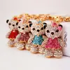 Pingente de chaveiro de liga de strass fofo para carro, chaveiro de urso com laço, pingente para bolsa de namorada 401