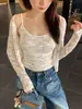 Camisola de encaje para mujer con copas extraíbles, no necesita sujetador, se puede usar como capa exterior o combinar con un cárdigan de manga larga, en un estilo puro y seductor