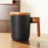 Taza Creativa de Cerámica de 350 ml con Asa de Madera y Tapa de Madera para Beber Agua, Leche y Café, Fábrica de Liling