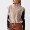 Colete Térmico Europeu e Americano Transfronteiriço com Pelúcia Interna Gola Alta com Zíper Fleece Esportivo Casual Sem Mangas Colete Fitness Feminino