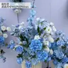 Arranjo de Flores para Chão Acabamento Azul Céu, Decoração de Fundo de Casamento com Orquídea Phalaenopsis, Arranjo de Flores para Corredor, Arte Floral para Banquete de Noivado, Flores Artificiais