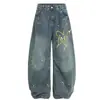 Jeans Bordados con Salpicaduras de Tinta para Hombre, Estilo Primavera y Otoño, Corte Recto Holgado, Pierna Ancha, Estilo High Street Americano, Diseño de Moda