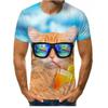 2024 verano nuevo animal lindo patrón de gato impresión digital 3D tendencia de moda cuello redondo camiseta para hombre y mujer