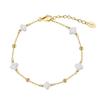 Huasheng Joias Pérola de Concha Trevo de Quatro Folhas Corrente de Contas Redondas Pulseira Pulseira de Prata S925 Venda Quente Transfronteiriça