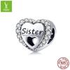 Rima de postura plateada s925 plata esterlina en forma de corazón cuentas sueltas hermana hermana moda pulsera de cuentas accesorios de joyería DIY