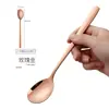 Cuchara de acero inoxidable para uso doméstico, cuchara sopera grande para plato principal de adulto de mango largo estilo coreano, linda cuchara para comer para niños