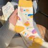 Meias Amarelas Estilo Coreano para Mulheres Meia Cano Médio ins Tendência Meninas JK Estilo Japonês Primavera e Verão Urso Desenho Animado Fofo KT Meias de Cano Médio