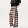 Pantalones Casuales de Hilo de Seda a Cuadros, Caída Suelta, Tallas Grandes, Marca de Moda, Verano, Delgados, Transpirables, Rectos, Pierna Ancha, Largos