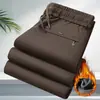 Calças casuais masculinas, com forro de fleece, grossas, de corte reto, modelagem solta, com bom caimento, elásticas, versáteis e adequadas para esportes e uso diário.