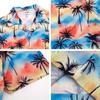 Gola Cuban Shorta-Manga Verão Americano Estampa de Coqueiros Perfil Costeiro Manga Curta Top Seda de Gelo Secagem Rápida Tendência Marca Camisa Floral