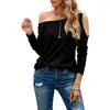 Moda Femenina Europea y Americana 2025 Sitio Independiente de Amazon Casual Nuevo Elegante Camiseta de Hombros Descubiertos Asimétrica de Manga Larga Top de Primavera/Otoño
