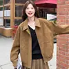 Método Original Retro Americano Solapa de Gamuza Chaqueta Casual Top Maillard Holgada Chaqueta Marrón para Mujer