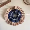 Scrunchie Grande de Renda Listrado Azul Marinho Estilo Coreano para Mulheres, Adequado para Penteados de Coque e Rabos de Cavalo Baixos