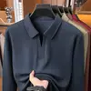 Camisa Polo Old Money com Gola Tesoura para Homens, Nova Coleção Outono 2026 Cor Sólida Casual de Negócios Manga Longa para Pais de Meia-Idade