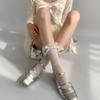 Calcetines estilo ballet con lazo de encaje, calcetines de tubo para mujer, calcetines blancos tipo Mary Jane, calcetines finos transpirables de verano para niña