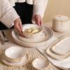 Vajilla de Cerámica Personalizada de Fábrica Plato y Plato con Textura de Bolsa de Tela Amasada a Mano Exportación Ensaladera con Textura en Relieve