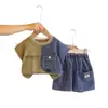 Conjunto de Verano para Niños 2026 Nueva Ropa Infantil Elegante de Mezclilla de Manga Corta Conjunto de Dos Piezas Moda Ligera para el Verano