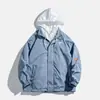 Jaqueta corta-vento falsa de duas peças com zíper duplo, jaqueta com capuz estilo workwear americano, peça de outer wear da moda com corte solto para outono/inverno, masculina e feminina