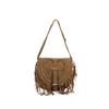 Bolsa Sela Khaki com Franjas Estilo Retro Europeu e Americano para o Dia a Dia Suede Estilo Étnico Pequena Bolsa de Ombro Transversal Saco Semi-Redondo