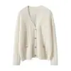 Cardigan Gola V Ponto Doze Vazado Estilo Chanel Suéter Feminino de Cashmere Solto Casual Tricô Base Lã