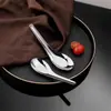 Colher de Fundo Plano em Aço Inoxidável 304, Louça Doméstica, Colher de Sopa Infantil, Colher de Arroz, Concha Grande Espessada Estilo Tradicional, Colher de Sopa de Ferro