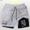 Shorts masculinos dois em um com estampa de anime baki, duas camadas, com dentes 2D, para treino de academia e praia