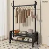 Cabide de chão doméstico, varal simples para secar roupas de quarto, cabide de roupas móvel, prateleira de armazenamento vertical de camada dupla