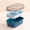 Lonchera de Doble Capa con Tapa, Lonchera Compartimentada para Oficinistas, Apta para Microondas y Calentable, Lonchera para Estudiantes con Cubiertos