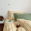 Juego de cuatro piezas de algodón gofrado a rayas 100% algodón funda nórdica sencilla, sábana bajera, sábana encimera juego de cama de tres piezas
